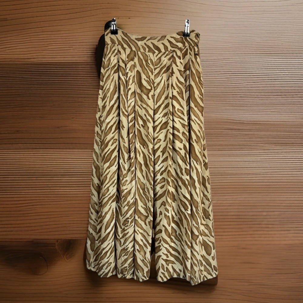 Dana Buchman Maxi Skirt Animal Print Silk Wool 6 Pleated Long Luxe Neutral
